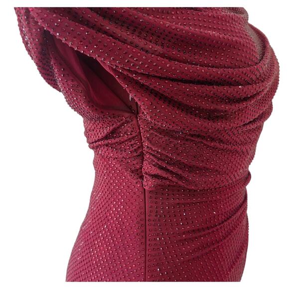 Self-Portrait Burgundy Rhinestone Drape Midi Dress US 2 - Picture 12 of 12